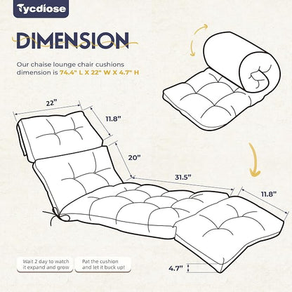 Waterproof Chaise Lounge Chair Cushions Outdoor 74.4 x 22 x 4.7 Inches Memory - Image 2