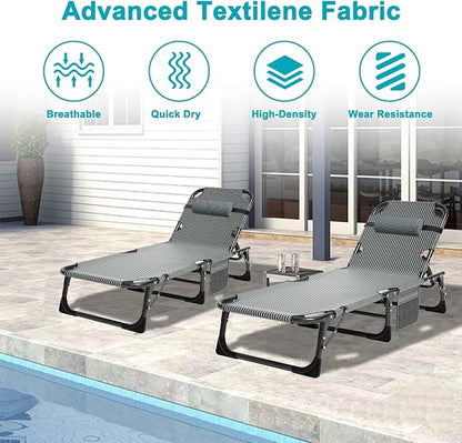 ABORON 2PK Heavy Duty Tanning Chair, 5-Gear Outdoor Folding Chaise Lounge Chair - Image 8