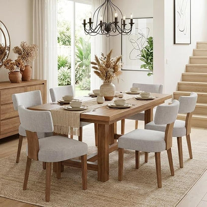 HNY Set of 6 Mid Century Modern Dining Chairs, Farmhouse Linen Fabric by HNY