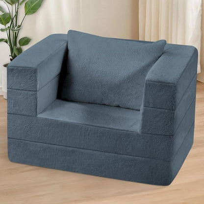 Folding Bean Bag Chair for Adults, 3-in-1 Bean Bag Couch Faux Fur Floor Sofa - Image 2