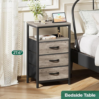 Huuger Nightstand with Charging Station, 27.6 Inch End Table Bedside Table with - Image 3