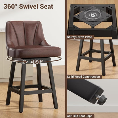 YaFiti Swivel Bar Stools Set of 2, 26 Inch Counter Height Bar Stools - Image 3