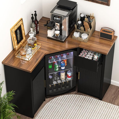 GDLF Corner Bar Cabinet with Fridge Space, Corner Coffee Bar Station with - Image 7