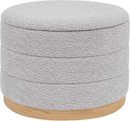 Round Storage Ottoman with Tray Lid, Folding Chenille Fabric Footrest with by ZOLANOful
