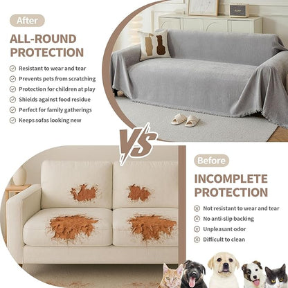 Couch Cover for Dogs, Boho Sofa Covers for 3 Cushion Couch, Chenille Sofa - Image 3