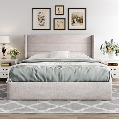Allewie Full Size Lift Up Storage Bed, Modern Wingback Headboard, Hydraulic - Image 6