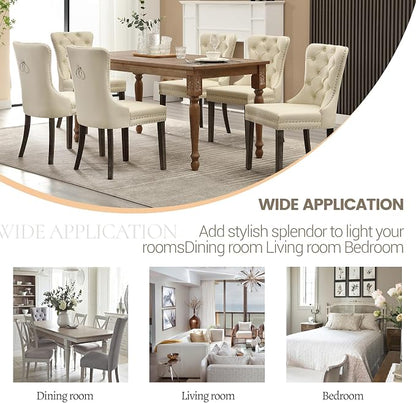 KCC Faux Leather Dining Chairs Set of 6, Upholstered High-end Tufted Dining - Image 8