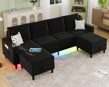 Sectional Couches for Living Room, 6-Seats Soft Linen Fabric Sectional Sofa by BULAIMEIKEEY