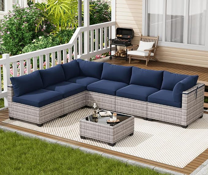 LOUVIXA 7 Piece Outdoor Patio Furniture Set, Outdoor Sectional Sofa, Wicker - Image 3
