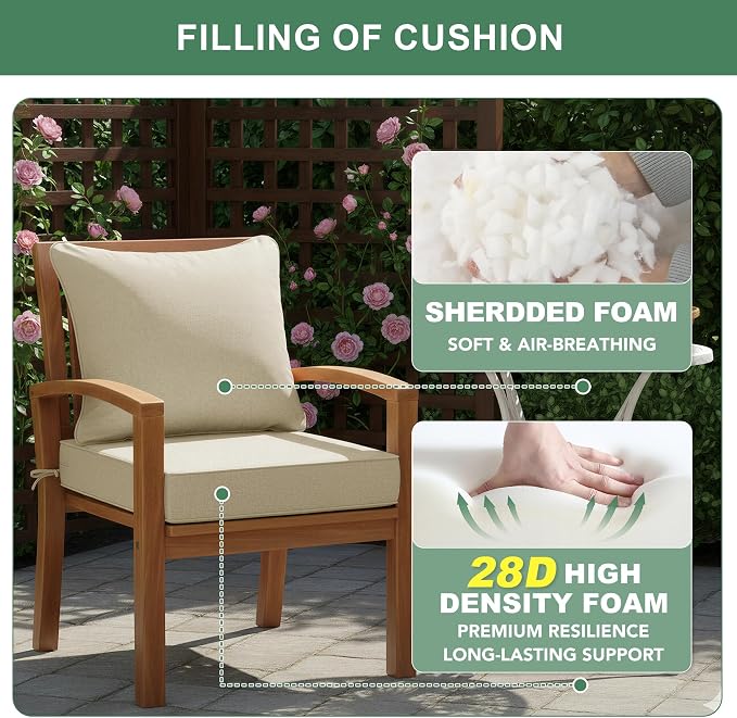 Summsun Patio Chair Cushions Set of 2, Faux Linen Outdoor Furniture Cushions - Image 6