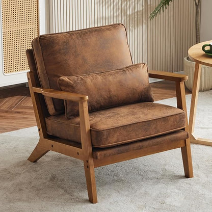 Karl home Accent Chair Wide Armrest Mid-Century Lounge Chair Bronzing Cloth by Karlhome