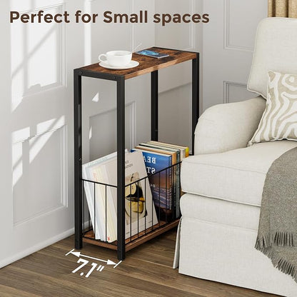 Homleke Narrow Side Table with Magazine Holder, Skinny End Table Perfect - Image 3