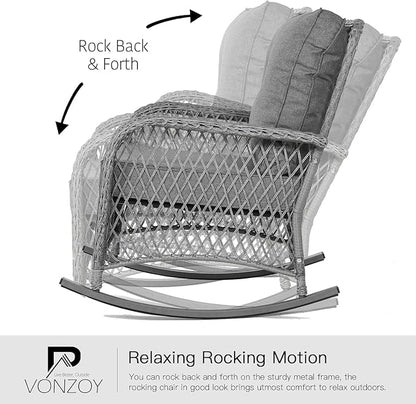 Patio Furniture Set 3 Pieces, Wicker Outdoor Rocking Bistro Set - Image 5