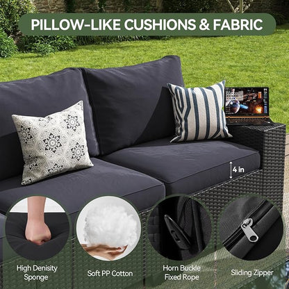 Aoxun Patio Furniture Set, Widen Armrests Wicker Outdoor Sectional - Image 4