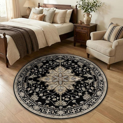 RELEANY Area Rugs Round 4ft Washable Non-Slip, Floral Vintage Distress Print - Image 3