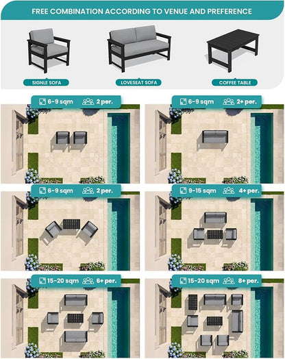 SERWALL 3 Pieces HDPE Outdoor Sofa Bistro Set - Image 8