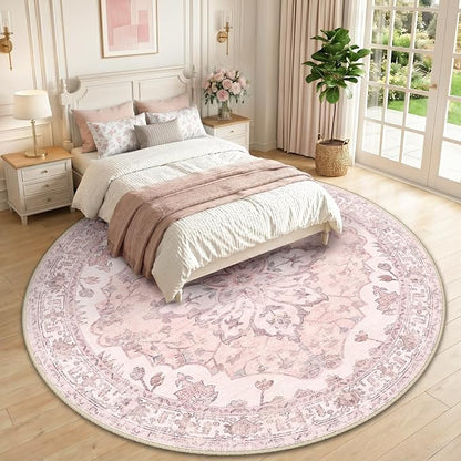 RELEANY Area Rugs Round 10ft Washable Non-Slip, Floral Vintage Distress Print - Image 2