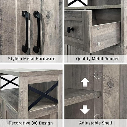 Farmhouse Storage Cabinet with Barn Doors and Open Shelf, Kitchen Pantry with - Image 7