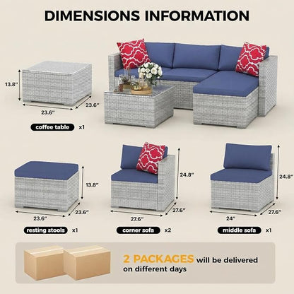 5-Piece Patio Sectional Sofa Set, All-Weather Brown PE Rattan Outdoor - Image 2