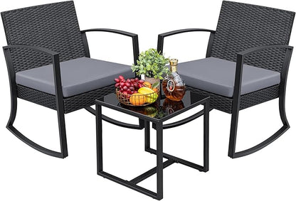Greesum 3 Pieces Outdoor Furniture Set Patio Bistro Rocking Chairs by BuynowfromGreesum