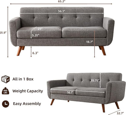 Tbfit 65" W Loveseat Sofa, Mid Century Modern Love Seat Couches - Image 2