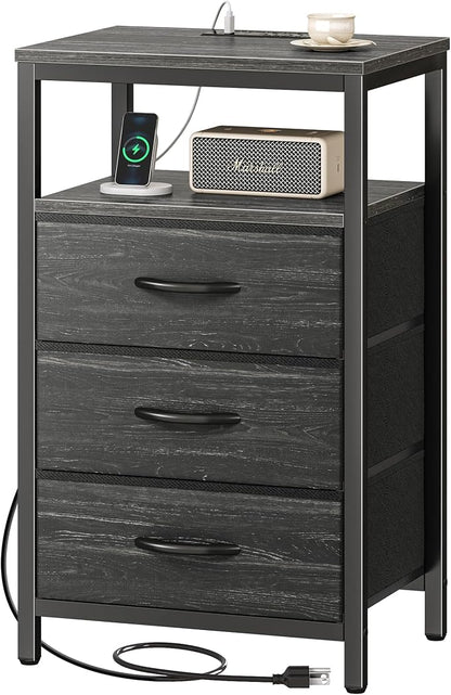 Huuger Nightstand with Charging Station, 27.6 Inch End Table Bedside Table with - Image 9