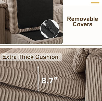 HAOMARKETS Corduroy Sofa Set, Upholstered Ottoman, and 3-Seater Couch - Image 6