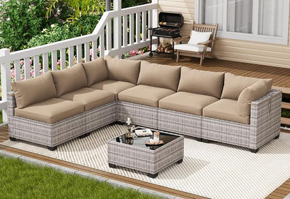 LOUVIXA 7 Piece Outdoor Patio Furniture Set, Outdoor Sectional Sofa, Wicker - Image 7