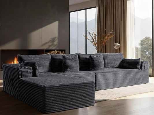 138" Oversized Cloud Sectional Couch, Comfort L Shaped Boneless Couch by VYUXWO