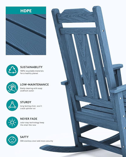 SERWALL Oversized Rocking Chair Outdoor, HDPE Outdoor Rocking Chair - Image 6