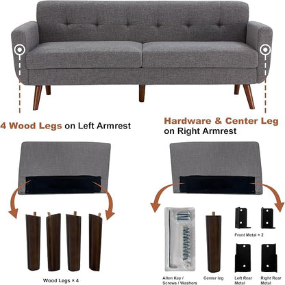 Tbfit 77.2" W Linen Sofa Couch, Mid Century Modern Decor Loveseat Couches - Image 9