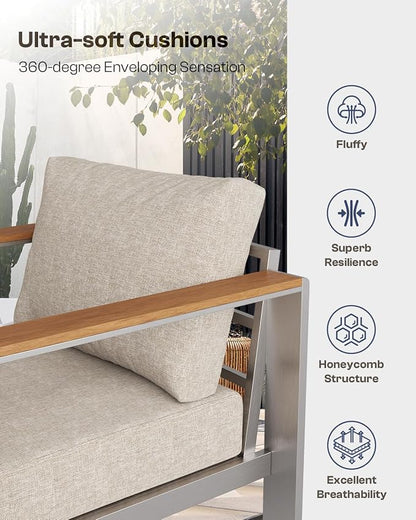 Aluminum Outdoor Patio Furniture Armchair, All-Weather Outdoor Patio Sofa - Image 6