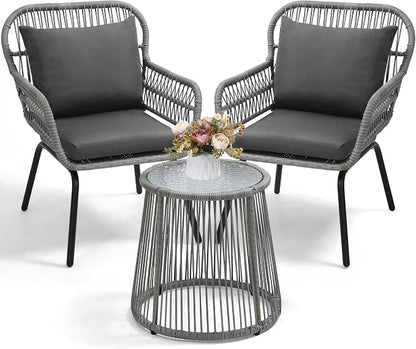 wildformers 3 Pieces Rattan Wicker Bistro Set, Outdoor Conversation Set by wildformers