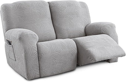 Recliner Loveseat Covers, 4-Piece Stretch Geometric Strokes Jacquard Reclining by Unknown