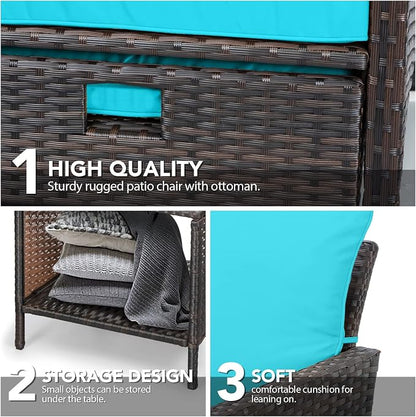 LEVELEVE Balcony Furniture 5 Piece Patio Conversation Set, PE Wicker Rattan - Image 7