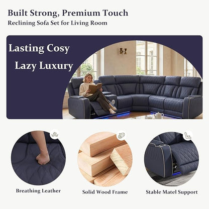 Power Recliner Sectional Sofa, L-Shaped Living Room Furniture Set, Reclining - Image 5