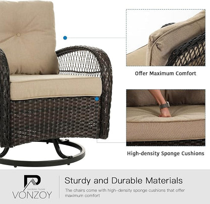 3 Pieces Patio Furniture Set, Outdoor Swivel Glider Rocker, Wicker Patio Bistro - Image 5