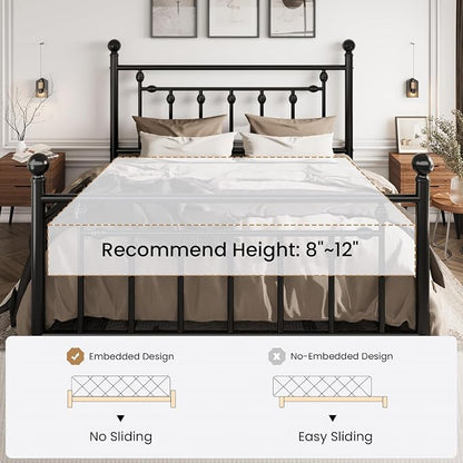 SHA CERLIN 14" Full Size Metal Platform Bed Frame/Victorian Headboard and - Image 7