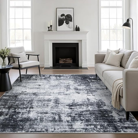 5x5 Area Rug Living Room Rug: Washable Modern Abstract Soft Thin Rug Indoor by FXRHLP