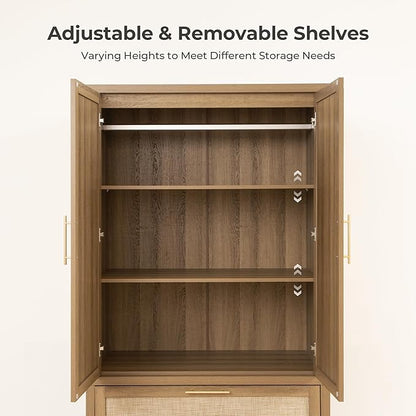 SICOTAS Armoire Wardrobe Closet, Larger Rattan Armoires Wardrobe Cabinet - Image 4