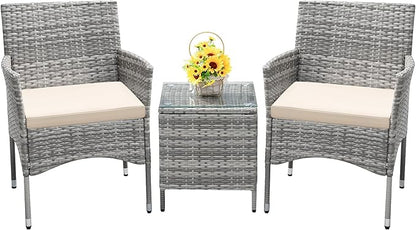 Devoko 3 Pieces Patio Furniture Sets Clearance PE Rattan Wicker Chairs by DEVOKO