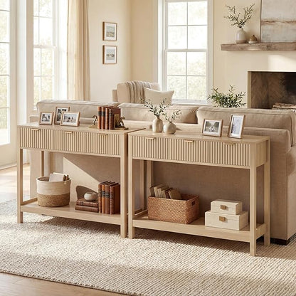 Nasonet Fluted Console Table, Wooden Sofa Table - Image 3