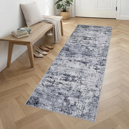 2.6'x10' Runner Rug Washable Rug: Modern Abstract Soft Thin Runner Rug Grey - Image 3