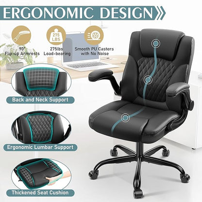Leather Office Chair, PU Home Computer Desk Chairs - Image 6