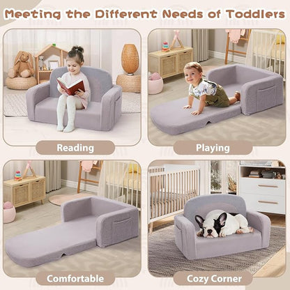 Foryoomi Extra Wide Kids Couch, 2-in-1 Soft Toddler Couch - Image 4