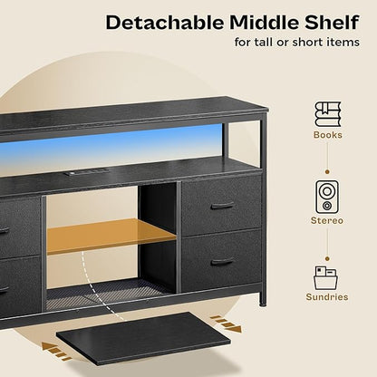 Huuger TV Stand Dresser with Power Outlets and LED Lights, 4 Drawers - Image 4
