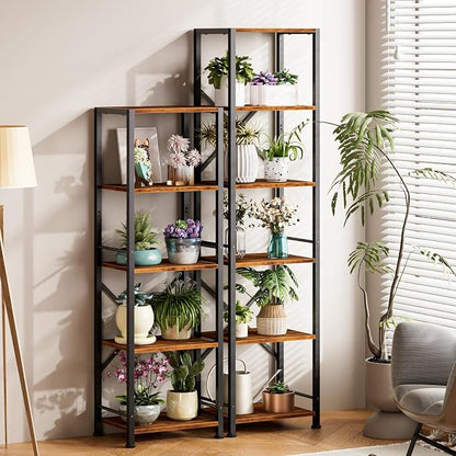 Furologee 5 Tier Tall Bookshelf, Rustic Narrow Bookcase, Display Standing Shelf - Image 2