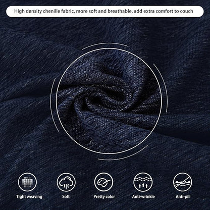 DREAMINGO Navy Blue Couch Cover Thick Chenille Couch Cover Blanket - Image 4