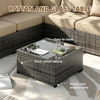 MOCHITO 5 Pieces Outdoor Patio Furniture Sets, All-Weather Sectional Sofa Grey - Image 2