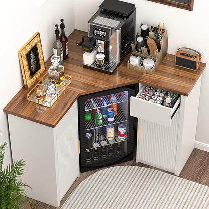 GDLF Corner Bar Cabinet with Fridge Space, Corner Coffee Bar Station with - Image 7